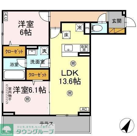 グランディール柏の葉(2LDK/1階)の間取り写真