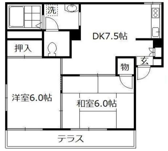 ゴードヴィラ(2DK/1階)の間取り写真