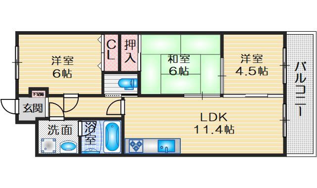 トゥールモンド(2LDK/4階)の間取り写真