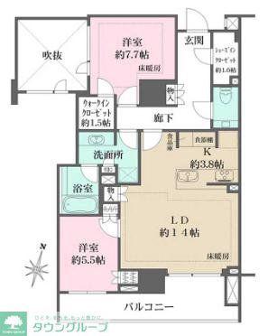 ザ・パークハウスグラン神山町(2LDK/4階)の間取り写真
