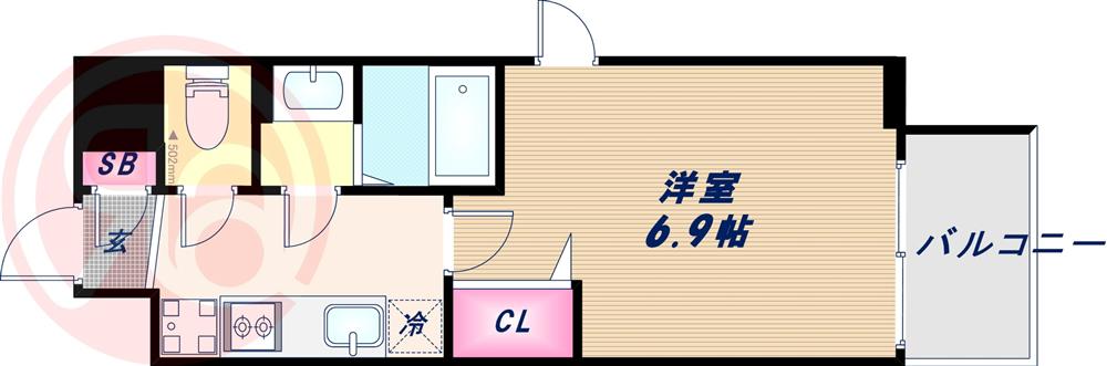 フォーリアライズ難波南レーヴ(1K/7階)の間取り写真