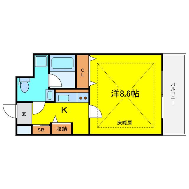 モンサンミッシェル北浜(1K/4階)の間取り写真