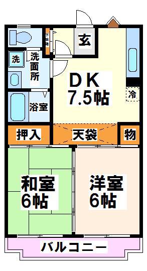 パルファンヴェール(2DK/3階)の間取り写真