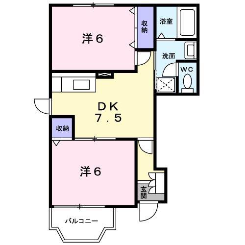 ガーデンハイツII B(2DK/1階)の間取り写真