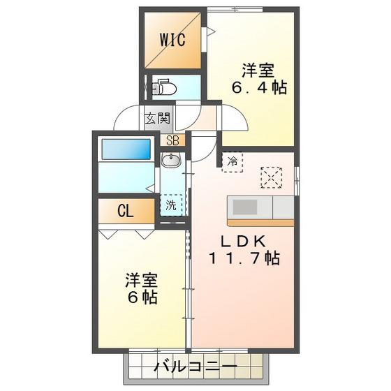 グレイス アベニュー 上浜町 B(2LDK/1階)の間取り写真