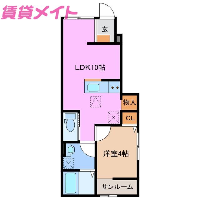 ベレッツァ鈴鹿 B棟(1LDK/1階)の間取り写真