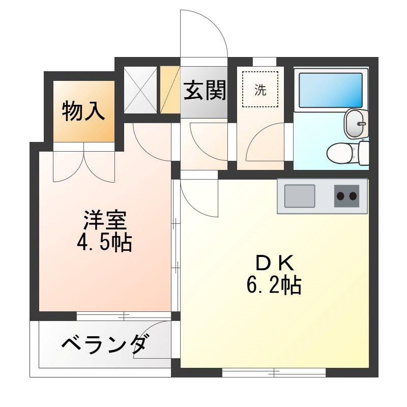 京王線 府中駅(東京) 徒歩5分 4階建 築39年(1DK/2階)の間取り写真