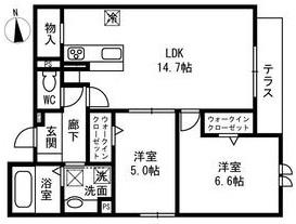 PASSARO GRANDE北田辺(2LDK/3階)の間取り写真