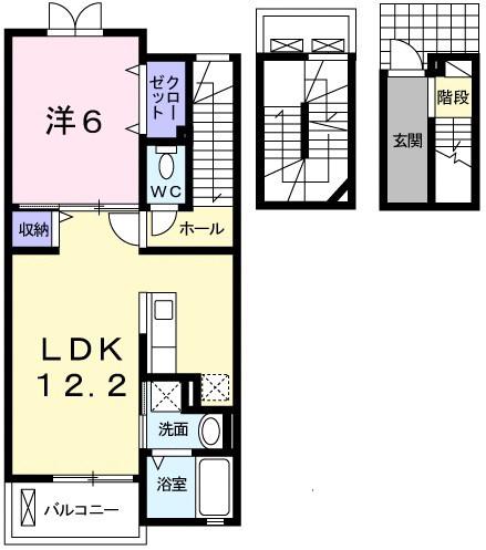 ポレール伊川Ⅲ(1LDK/3階)の間取り写真