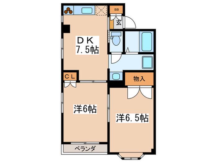 ハイムルクセーヌ(2DK/2階)の間取り写真