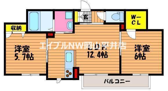 グランドウール A棟(2LDK/3階)の間取り写真