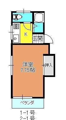ハイツ93(1K/1階)の間取り写真