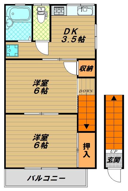 ホワイトハイツ(2DK/2階)の間取り写真