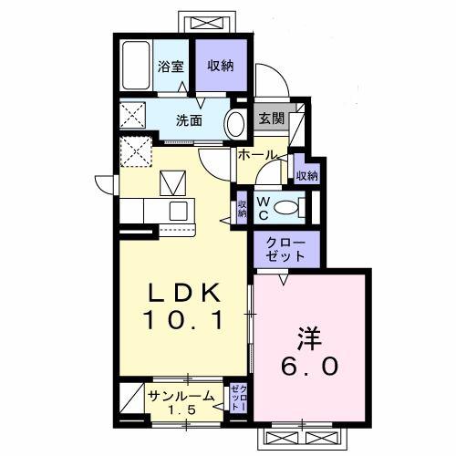 ノーブル 弐番館(1LDK/1階)の間取り写真