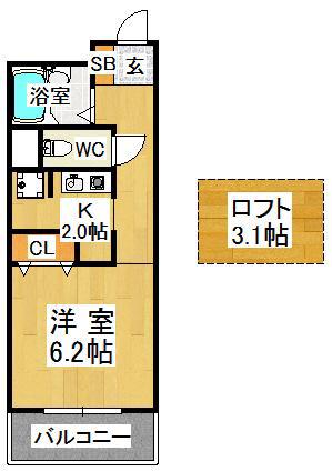 学園カレッジハイツ(1K/6階)の間取り写真