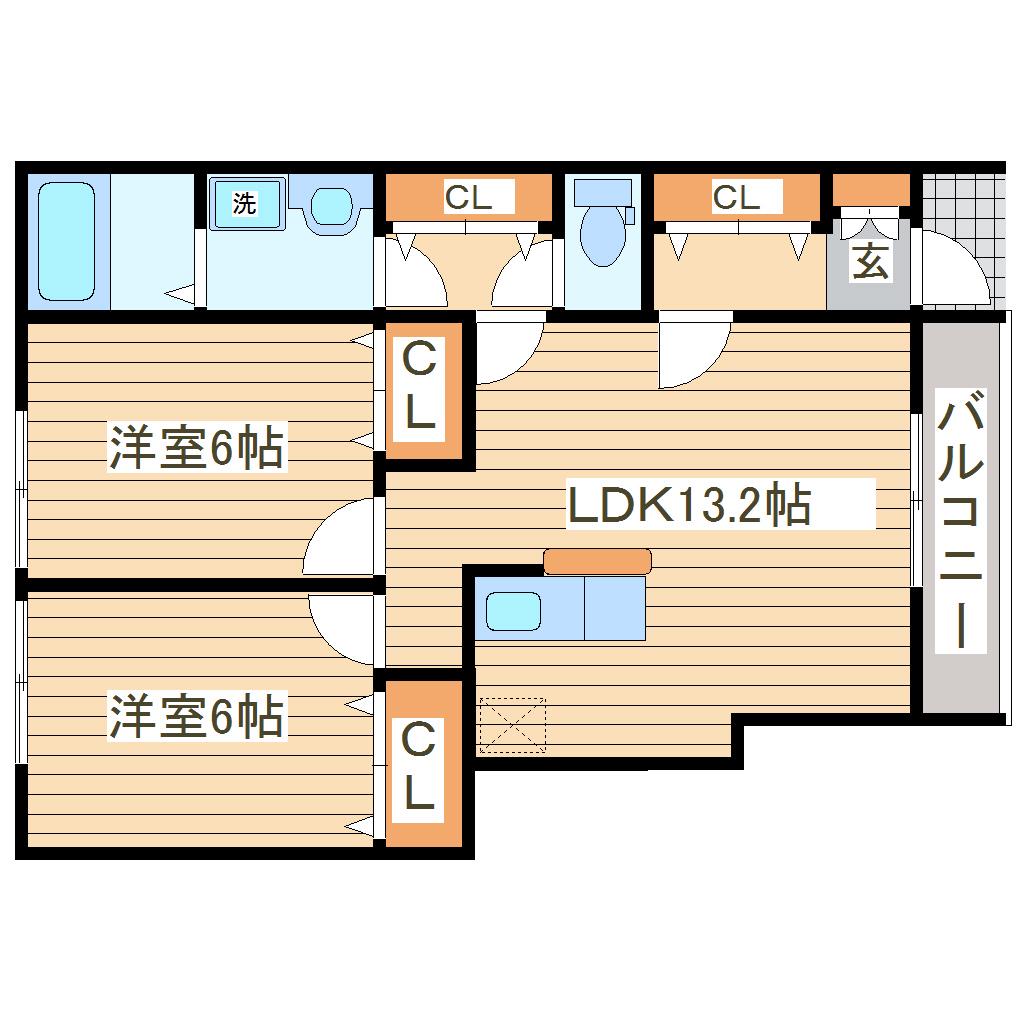 アヴァンセタウンA(2LDK/1階)の間取り写真