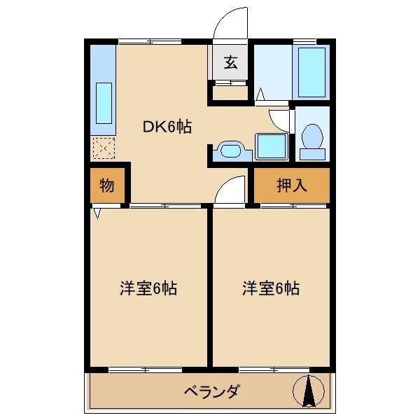 グリーンビュー国立(2DK/2階)の間取り写真