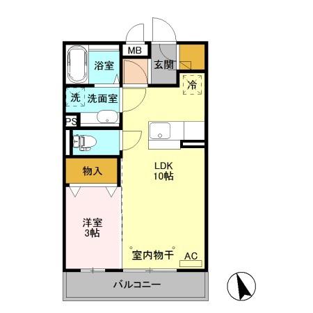 ポンテリーベB(1LDK/3階)の間取り写真
