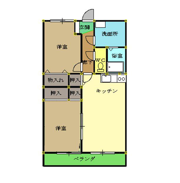 ゴールドタウン山田II(2LDK/3階)の間取り写真
