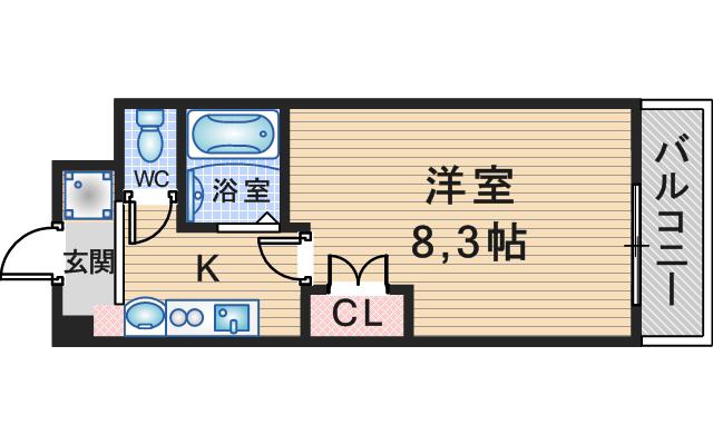 シャンヴェルジェ豊中II(1K/2階)の間取り写真
