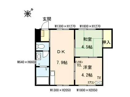 サニーハイツ光E(2DK/1階)の間取り写真