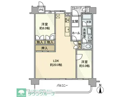 ジョイ茅ヶ崎第2ビル(2LDK/5階)の間取り写真