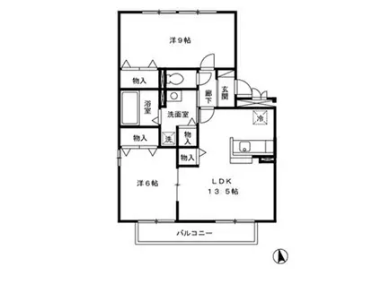 リビングタウン弥生が丘E・F棟(2LDK/2階)の間取り写真