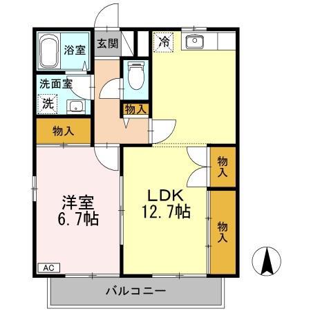アモロッソS&S(1LDK/2階)の間取り写真