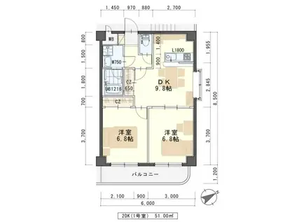 ヘリオスIZUMI(2DK/2階)の間取り写真