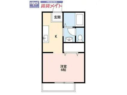 アーバン松井B(1K/2階)の間取り写真