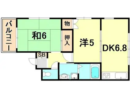 ベルンハイム(2DK/2階)の間取り写真