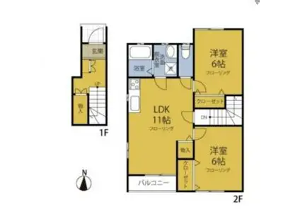 DOMICILE UN(2LDK/2階)の間取り写真