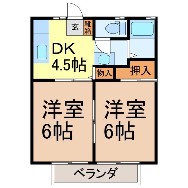 あおばハイツ(2DK/2階)の間取り写真
