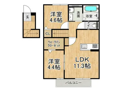 カスタリア堀町(2LDK/2階)の間取り写真