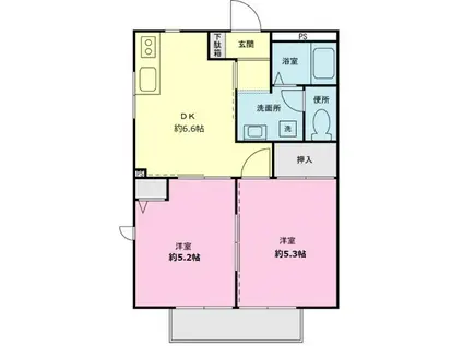 カーザ日限山(2DK/1階)の間取り写真