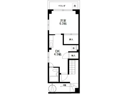 秀ハウス(1DK/3階)の間取り写真