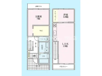 RIVERSIDE TERRACE(2LDK/1階)の間取り写真