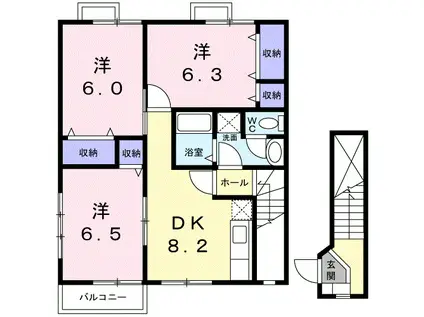 ブライトガーデン 3DKH(3DK/2階)の間取り写真