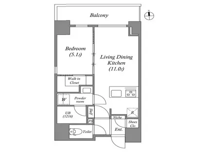 JPNOIE上町台龍造寺(1LDK/9階)の間取り写真