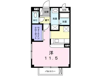 グリーンヒルズB棟(ワンルーム/1階)の間取り写真