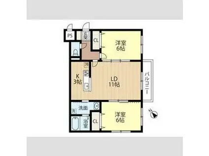 999発寒ANIVERSARIO(2LDK/1階)の間取り写真