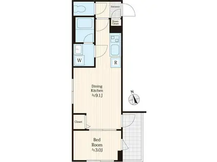 ウエルスクエアイズム下高井戸(1DK/2階)の間取り写真