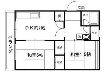 樋井川コーポ200棟(2DK/4階)の間取り写真