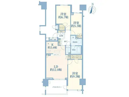 東京テラスAE棟(3LDK/12階)の間取り写真