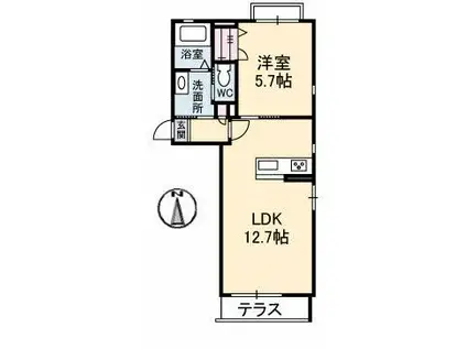 ドエル松本(1LDK/1階)の間取り写真