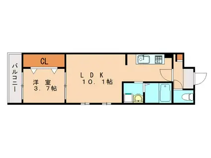 CHERIM竹下ウエスト(1LDK/3階)の間取り写真