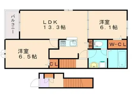 コート・ソレイユ伊川B(2LDK/2階)の間取り写真