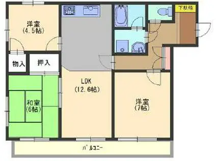 夙川ガーデンハイムI(3LDK/4階)の間取り写真