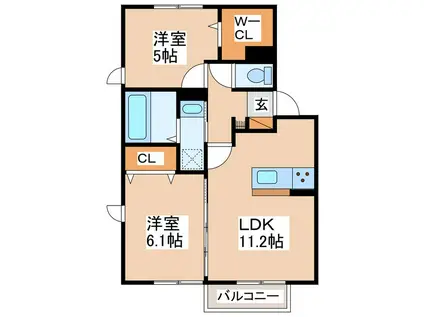 ビラ豆田C(2LDK/1階)の間取り写真
