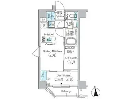 中井レジデンス(2DK/6階)の間取り写真